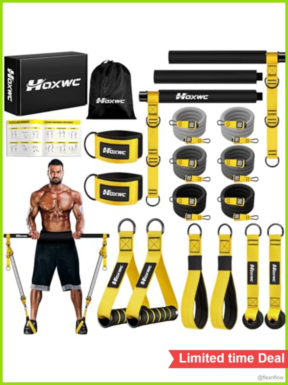 Heavy Duty Pilates Bar Kit Adjustable Resistance Bands Home Gym Full Body